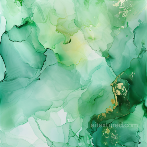 Alcohol Ink PBR Texture Featuring Fluid Green Waves with Gold Veins Alcohol ink texture preview