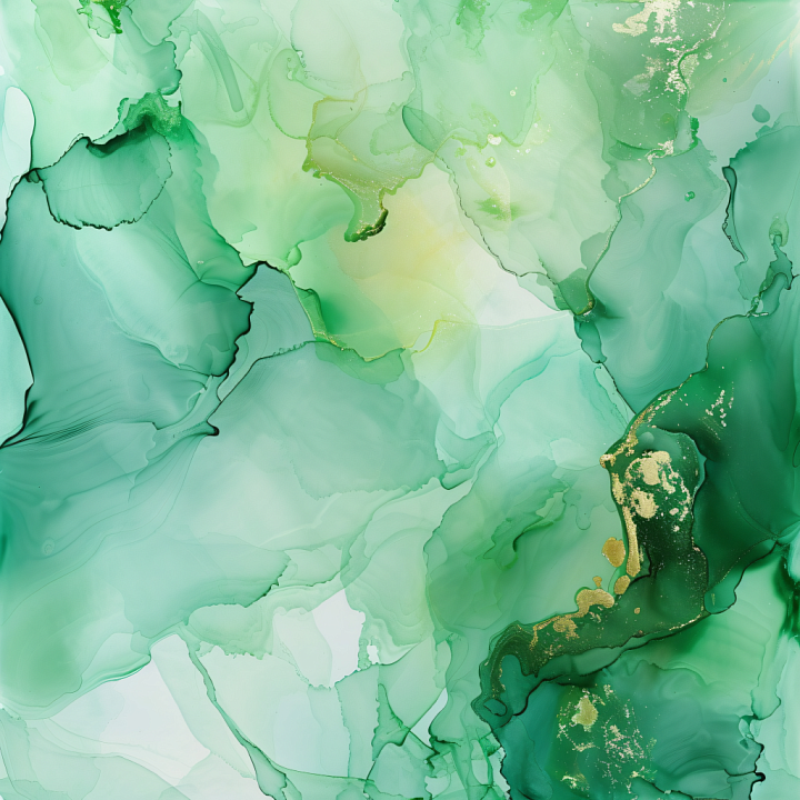Alcohol Ink Featuring Fluid Green Waves with Gold Veins seamless PBR texture preview