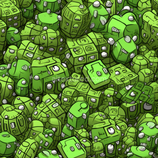 Seamless 3D PBR Texture of Bright Green Digital Cube Pattern with Line Art