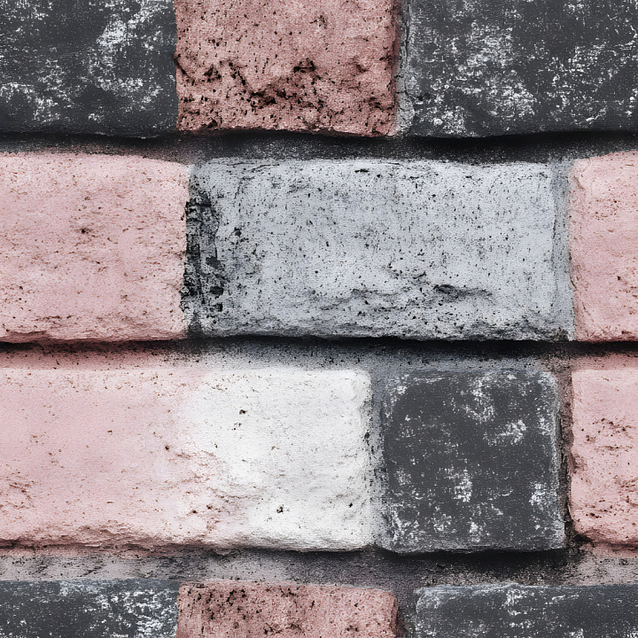 Cracked Painted Brick Wall with Varied Colors and Surface Wear seamless PBR texture preview