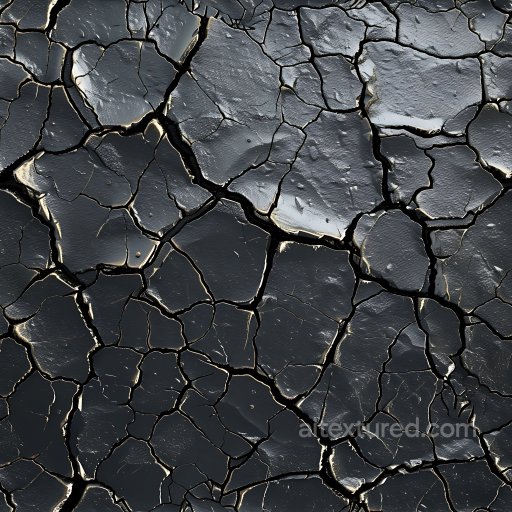 Cracked Dry Mud Soil Texture With Deep Fissures And Dark Finish seamless Cracked & Holes PBR texture