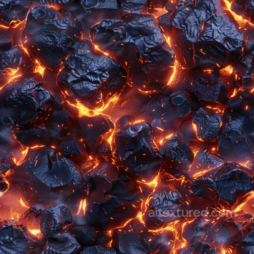 Seamless 3D PBR Texture of Glossy Dark Volcanic Rocks with Glowing Lava texture preview