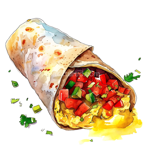 Watercolor Breakfast Burrito with Scrambled Eggs and Fresh Salsa Illustration