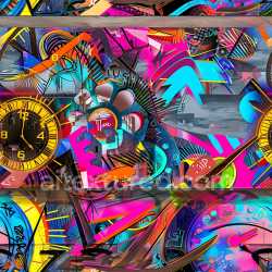seamless Seamless 3D PBR Graffiti Texture Featuring Vibrant Clocks and Abstract Urban Art texture 8k free download PBR