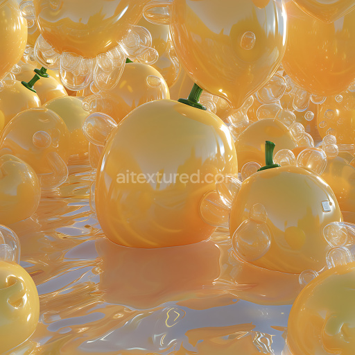 Seamless 3D Inflated Glossy Yellow Vinyl Spheres PBR Texture with Transparent Bubbles