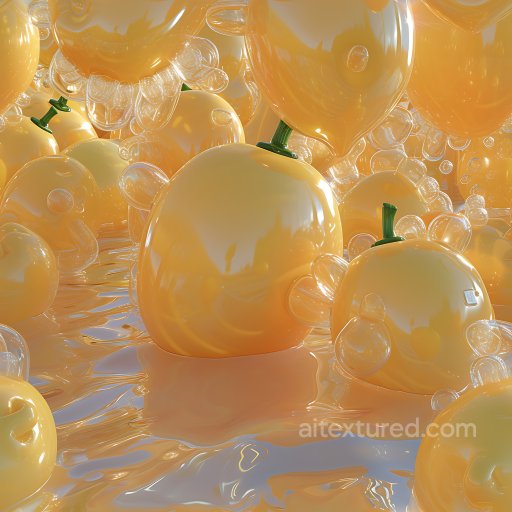 Inflated Glossy Yellow Vinyl Spheres PBR Texture with Transparent Bubbles seamless Inflated PBR texture