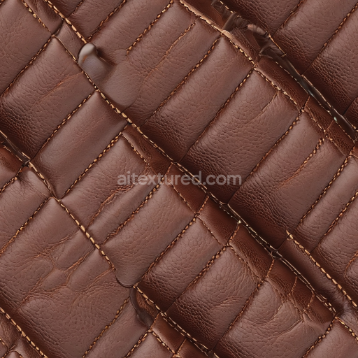 Seamless 3D Quilted Brown Leather PBR Texture with Stitch Detailing and Subtle Grain