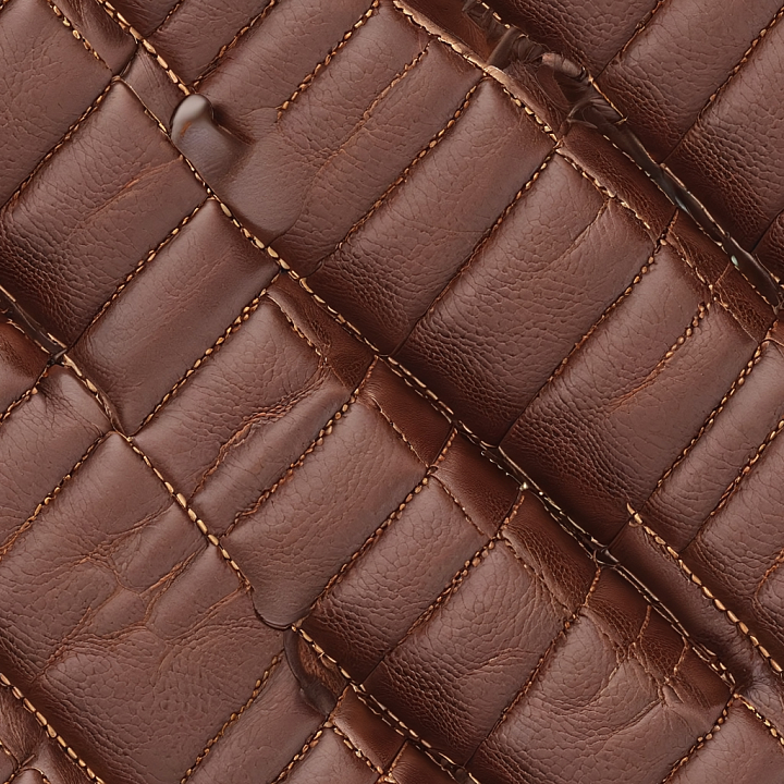 Quilted Brown Leather with Stitch Detailing and Subtle Grain seamless PBR texture preview