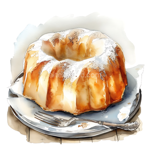Angel Food Cake Breakfast Illustration with Powdered Sugar on Plate