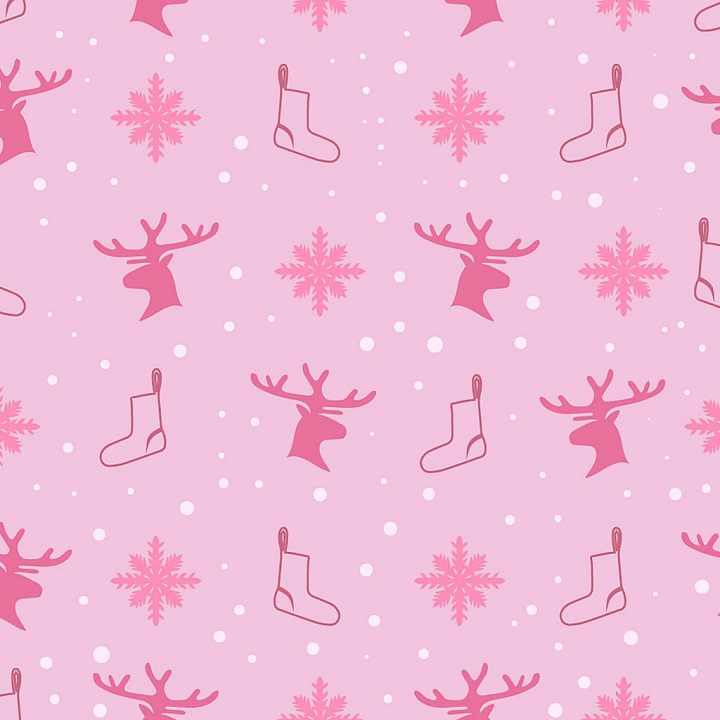 Christmas Pink Fabric Featuring Reindeer, Snowflakes, and Stockings seamless PBR texture preview