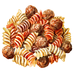 seamless Watercolor Style Pasta and Meatballs Breakfast Illustration texture 8k free download PBR