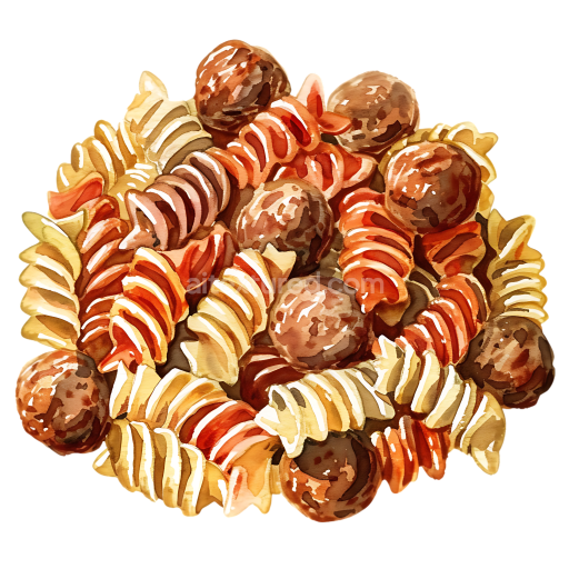 Watercolor Style Pasta and Meatballs Breakfast Illustration