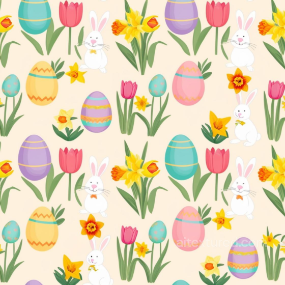 Easter-Themed Digital Paper Texture With Pastel Eggs, Bunnies And Spring Flowers All Easter Digital paper texture preview