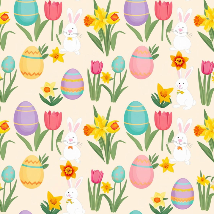 Featuring Easter Eggs, Bunnies, and Spring Flowers seamless PBR texture preview