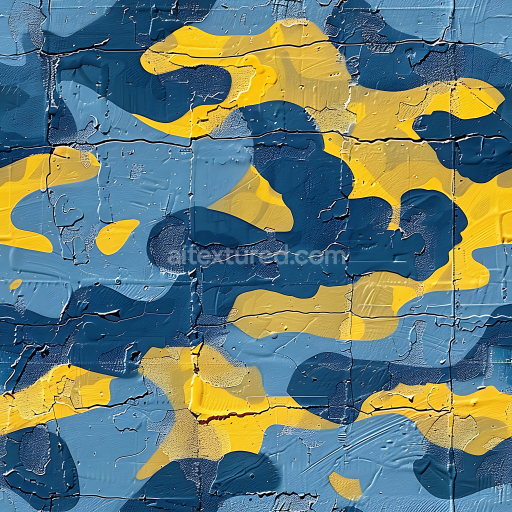 Preview — Seamless 3D PBR Urban Camouflage Texture with Blue and Yellow Abstract Blotches