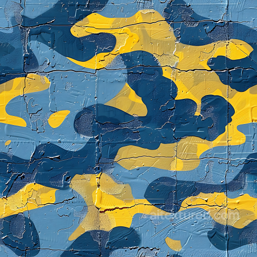 Urban Camouflage Texture with Blue and Yellow Abstract Blotches seamless Color Camouflage PBR texture