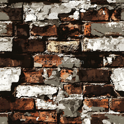 Seamless 3D cracked brick wall PBR texture featuring chipped paint and weathered surfaces