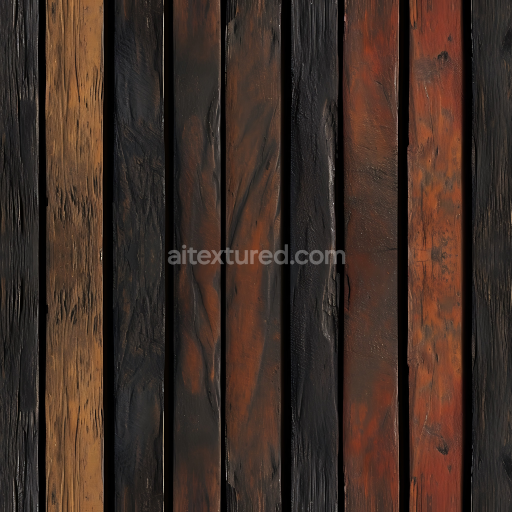 Seamless 3D Burnt Wood Planks PBR Texture with Charred and Weathered Details