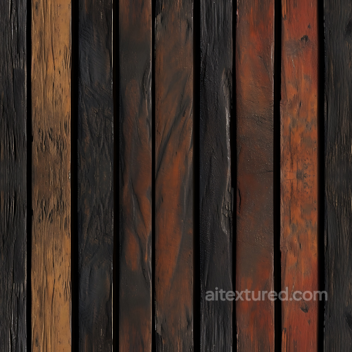 Burnt Wood Planks PBR Texture with Charred and Weathered Details seamless Wood PBR texture
