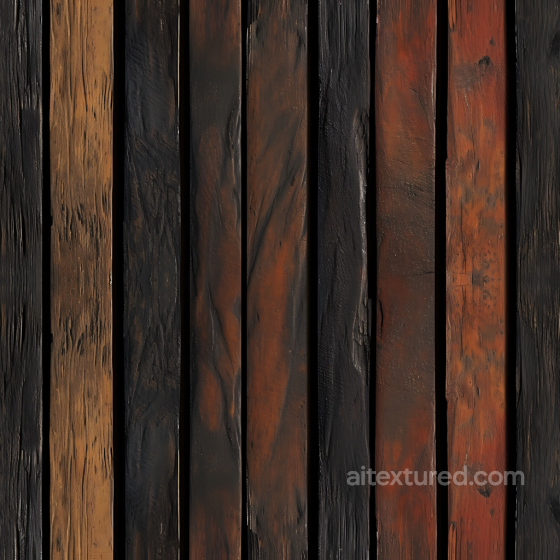Burnt Wood Planks PBR Texture with Charred and Weathered Details Wood texture preview