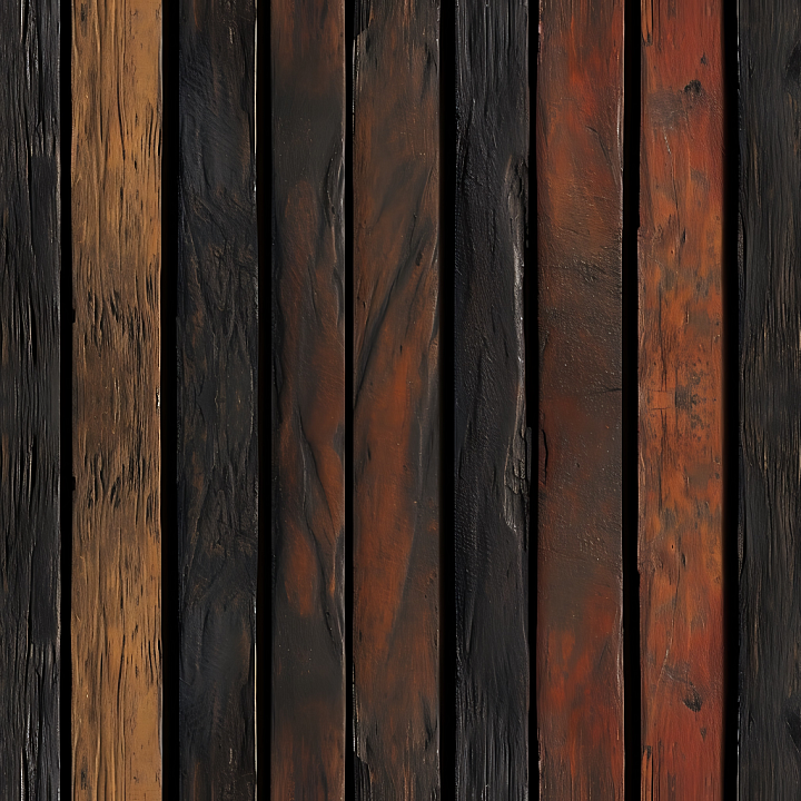Burnt Wood Planks with Charred and Weathered Details seamless PBR texture preview
