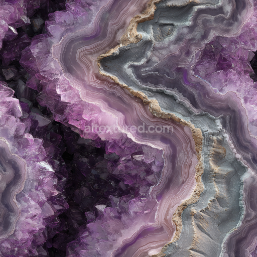 Seamless 3D PBR Amethyst Crystal Stone Texture with Layered Purple and Gray Patterns