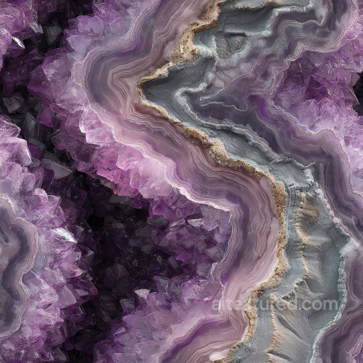 Amethyst Crystal Stone Texture with Layered Purple and Gray Patterns seamless Stone PBR texture