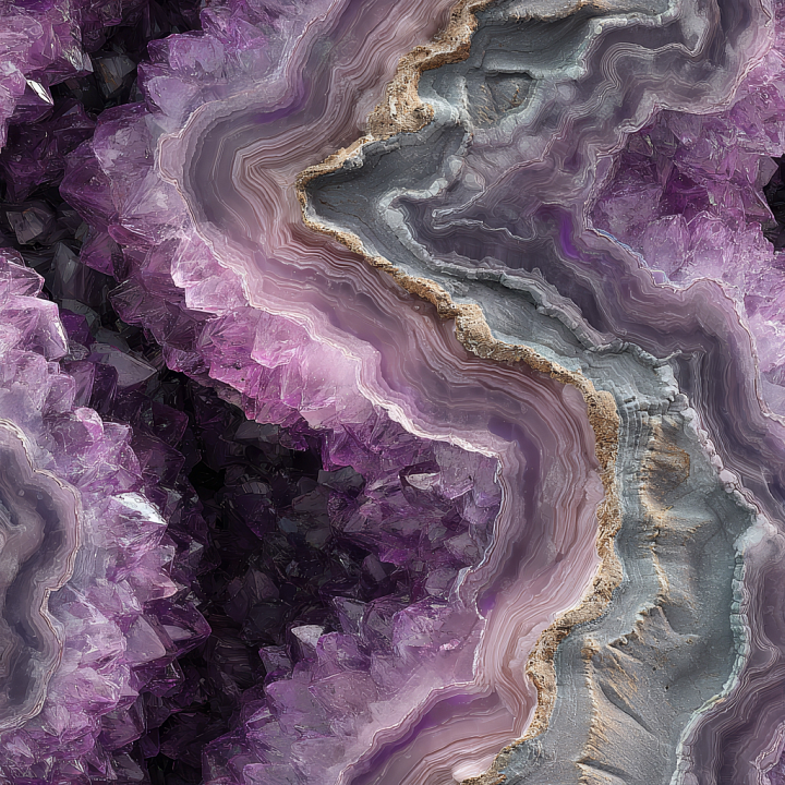 Amethyst Crystal Stone with Layered Purple and Gray Patterns seamless PBR texture preview