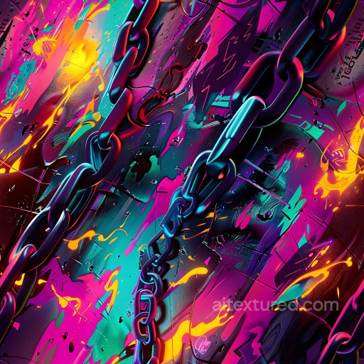 Seamless 3D PBR Texture Featuring Neon Graffiti and Chain Overlays texture preview