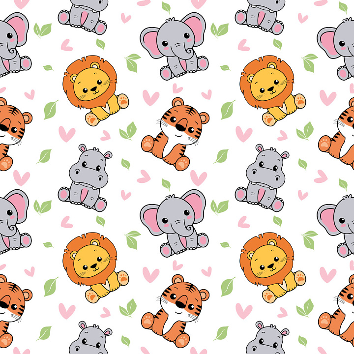 Pattern Featuring Cute Cartoon Animals and Playful Motifs seamless PBR texture preview