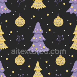 seamless Seamless 3D PBR Christmas digital paper texture featuring purple and yellow trees and ornaments texture 8k free download PBR