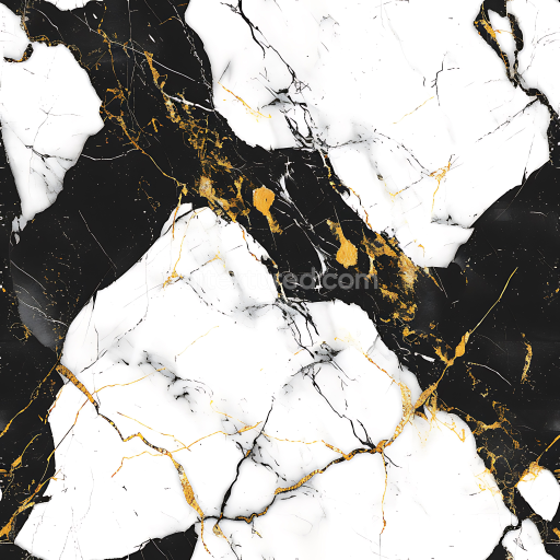 Seamless 3D PBR Black and White Marble Texture with Striking Gold Veins