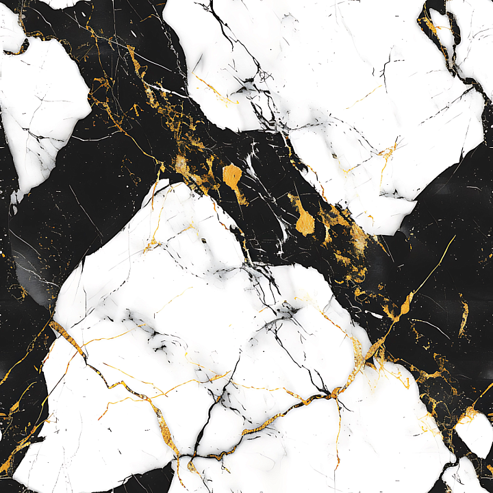 Black and White Marble with Striking Gold Veins seamless PBR texture preview