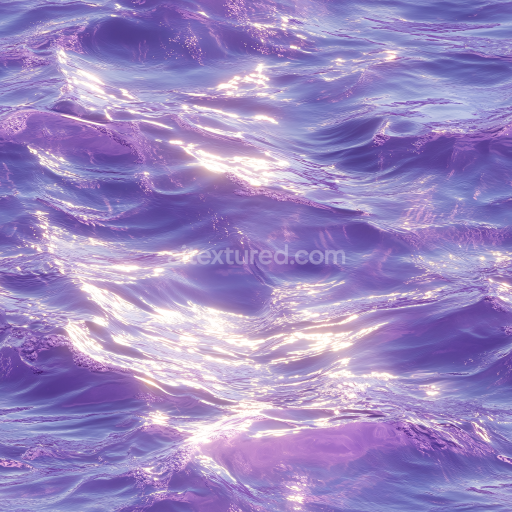 Seamless 3D Water PBR Texture of Stylized Violet Ocean Waves with Soft Highlights