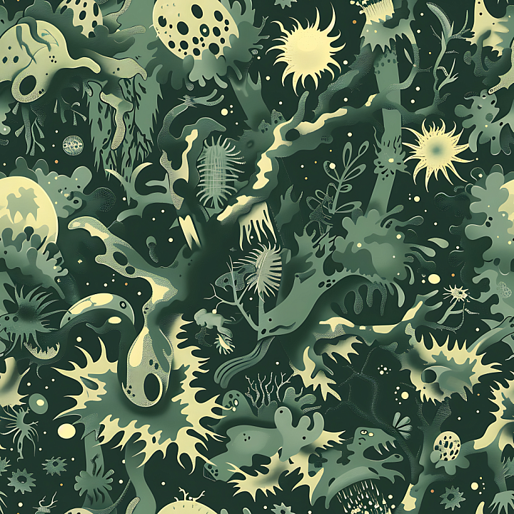 Stylized Organic Camouflage With Abstract Aquatic Shapes And Muted Gree… seamless PBR texture preview
