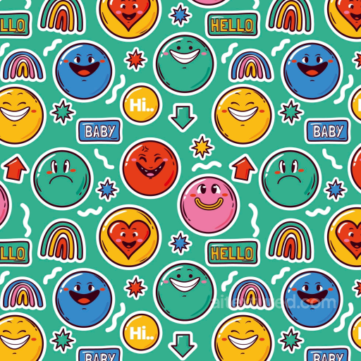 Happy Face Pattern Texture with Colorful Cartoon Emojis seamless Happy Face pattern PBR texture