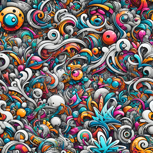 Seamless 3D PBR Texture Featuring Vibrant Colorful Graffiti Swirls and Abstract Shapes