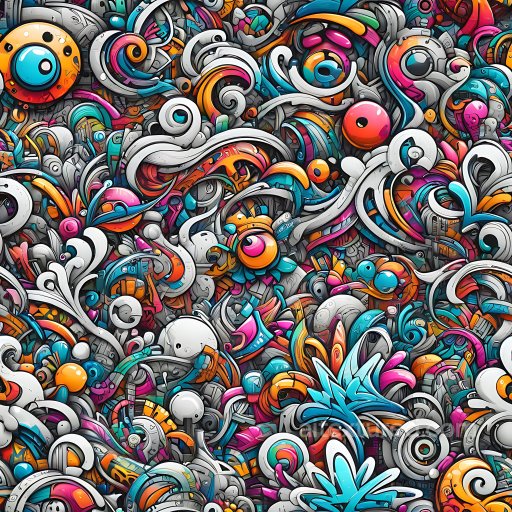 Seamless 3D PBR Texture Featuring Vibrant Colorful Graffiti Swirls and Abstract Shapes texture preview