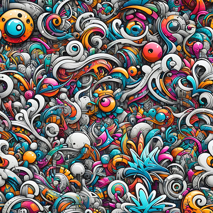 Featuring Vibrant Colorful Graffiti Swirls and Abstract Shapes seamless PBR texture preview