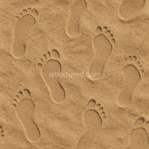 Seamless 8k PBR 3d Texture of Rough Grainy Sandy Footprints with Footprint Highlight