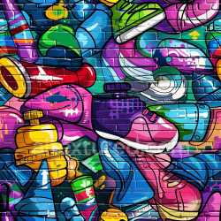 seamless Seamless 3D PBR Texture of Vibrant Colorful Graffiti Spray Paint on Brick Wall texture 8k free download PBR
