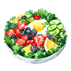 seamless Colorful Fruit and Kale Salad Breakfast Illustration with Strawberries and Blueberries texture 8k free download PBR