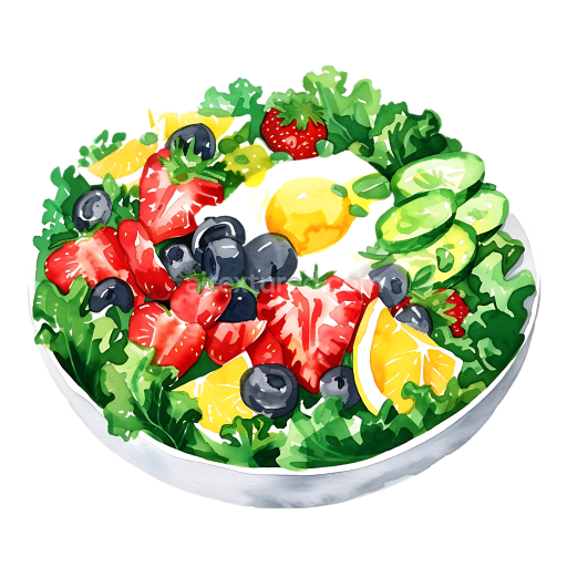 Colorful Fruit and Kale Salad Breakfast Illustration with Strawberries and Blueberries