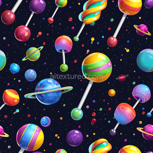 Seamless 3D Inflated Vinyl Texture Featuring Colorful Candy Spheres and Planets