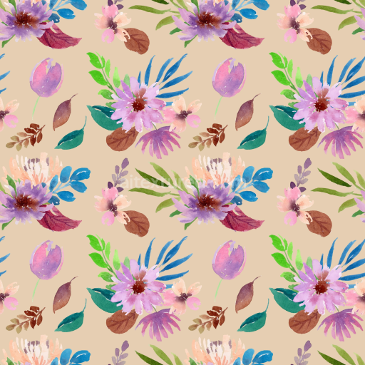 Seamless 3D PBR Floral Watercolor Texture with Pastel Flowers and Leaves
