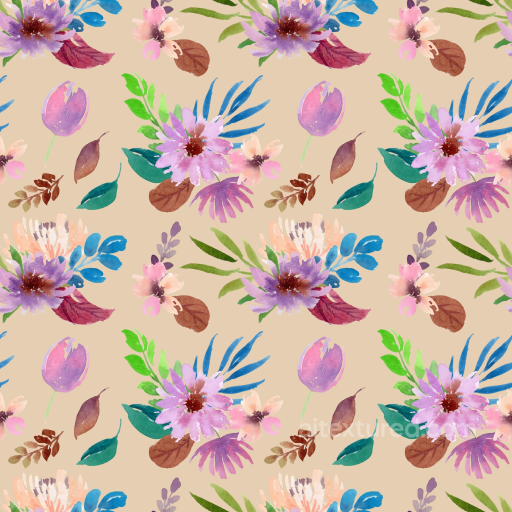 Floral Watercolor Texture with Pastel Flowers and Leaves seamless Floral PBR texture