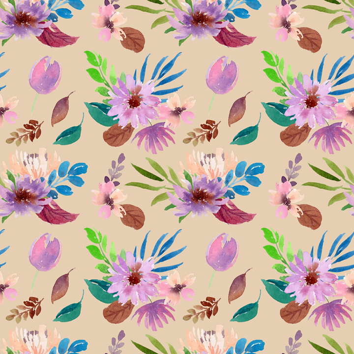 Floral Watercolor with Pastel Flowers and Leaves seamless PBR texture preview