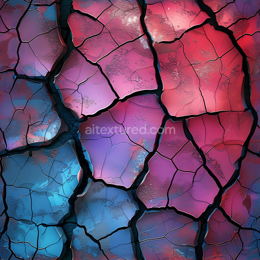 Seamless 3D PBR Cracked Painted Surface Texture With Bold Red and Blue Fractured Patterns