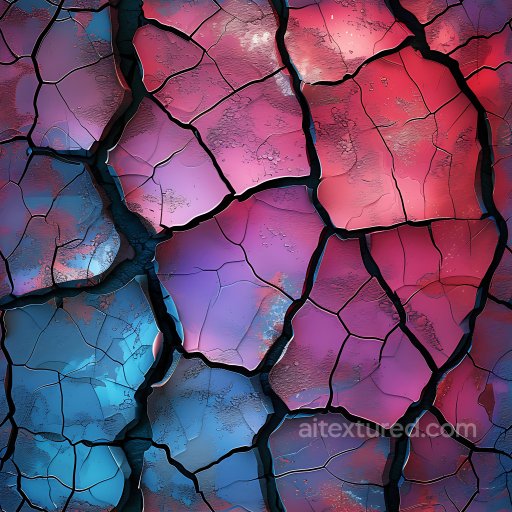 Cracked Painted Surface Texture With Bold Red and Blue Fractured Patterns seamless Cracked & Holes PBR texture