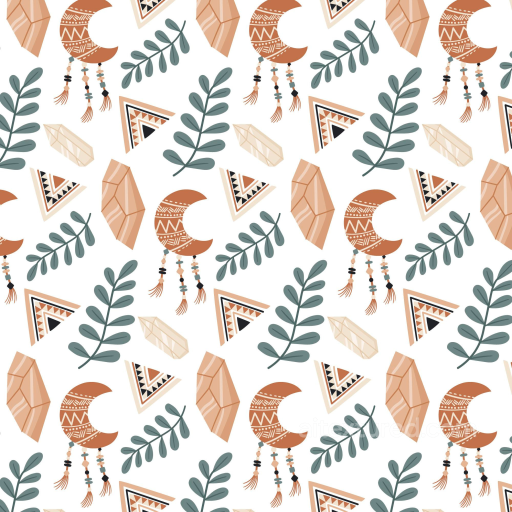 Seamless Boho 3D PBR Fabric Texture with Tribal Moon, Leaf & Geometric Motifs seamless Boho Seamless PBR texture